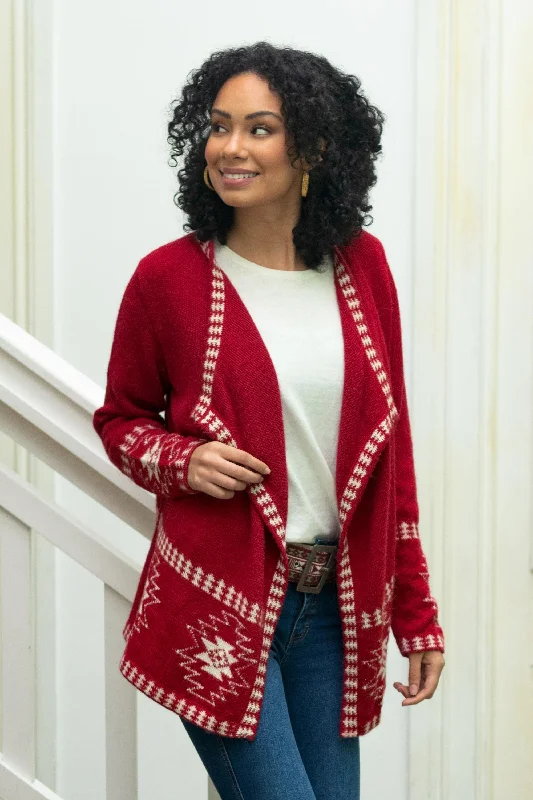 Pet ProductsGlyph Stars Red Alpaca Wool Cardigan with White Glyph Stars from Peru