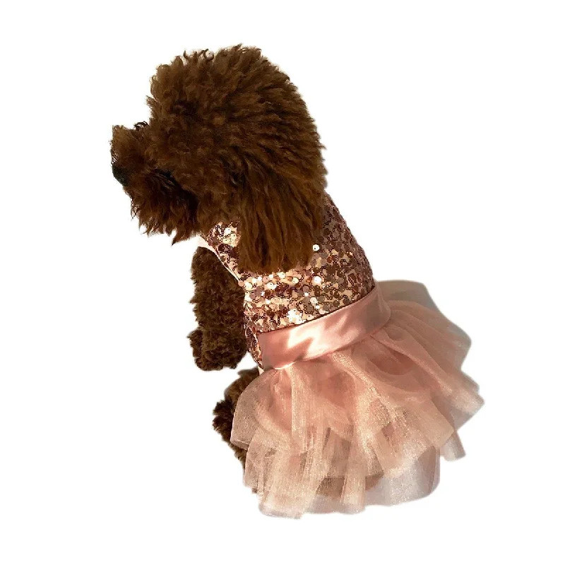 Pet summer light clothesFufu Tutu Marilyn Dog Dress Rose Gold Sequins