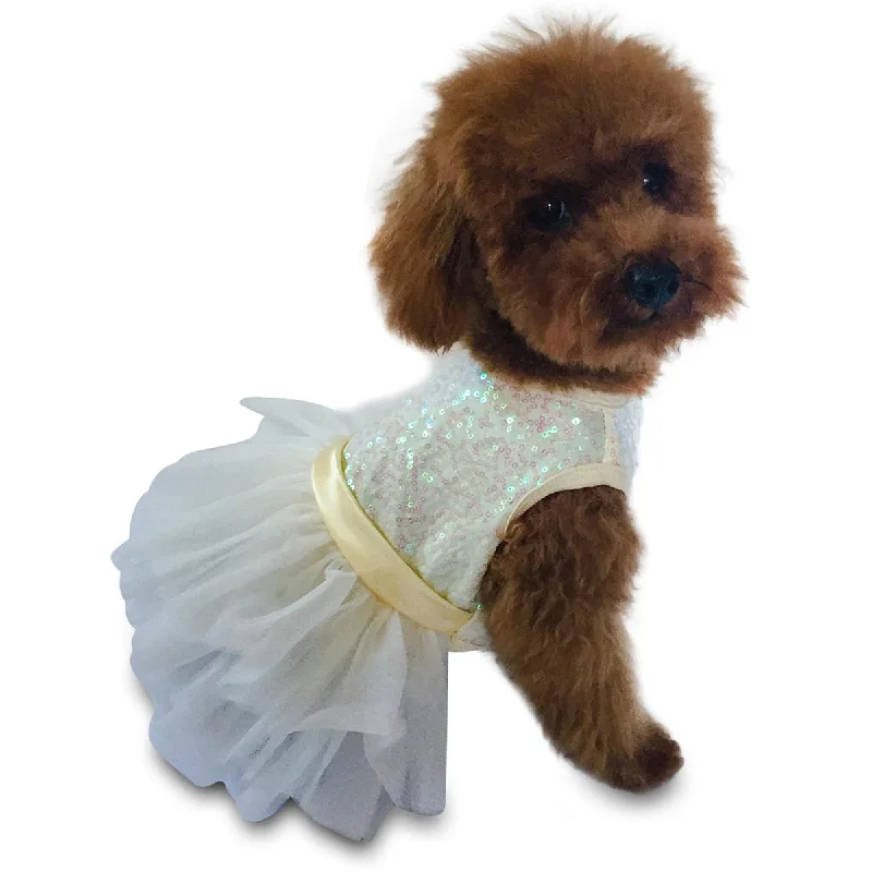 Pet holiday dress-up clothesFufu Tutu Hollywood Hologram Sequin Dog Dress Ivory