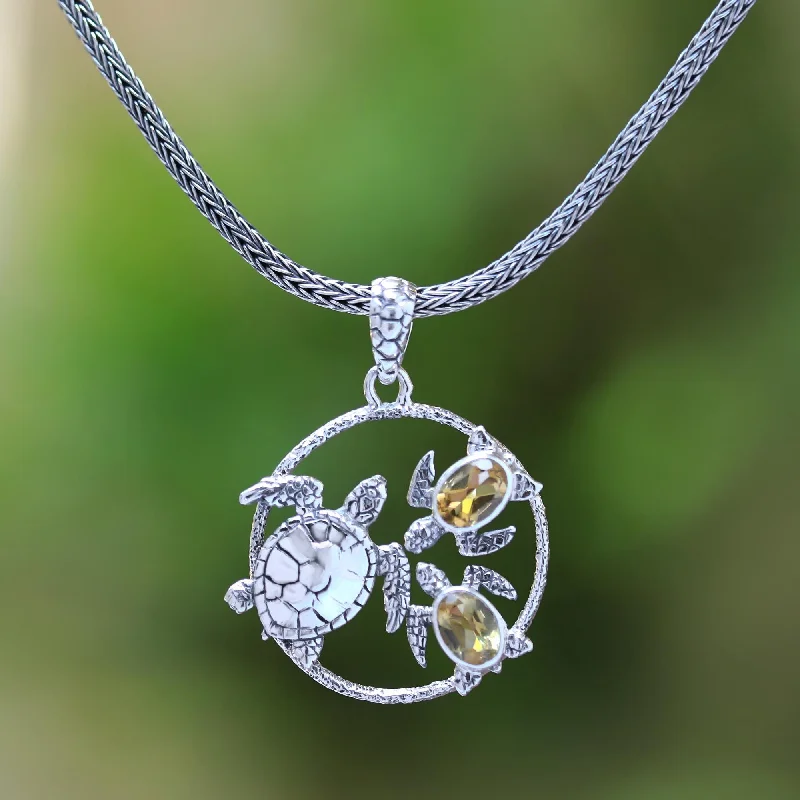 - Car dog seat beltSea Turtle Family Citrine Sea Turtle Pendant Necklace from Bali