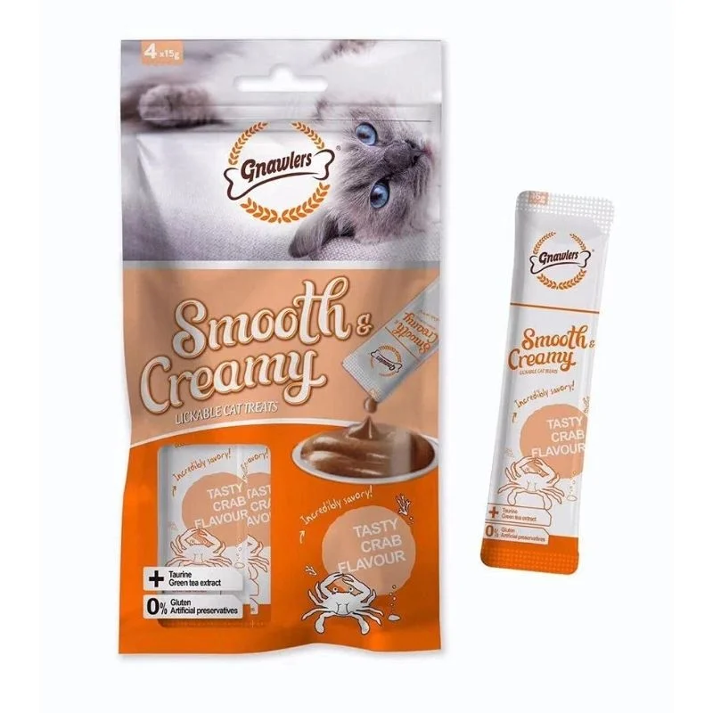  . **Price and Purchasing**  Gnawlers Creamy Cat Treats - Tasty Crab Flavour (4 x 15g Pouch)