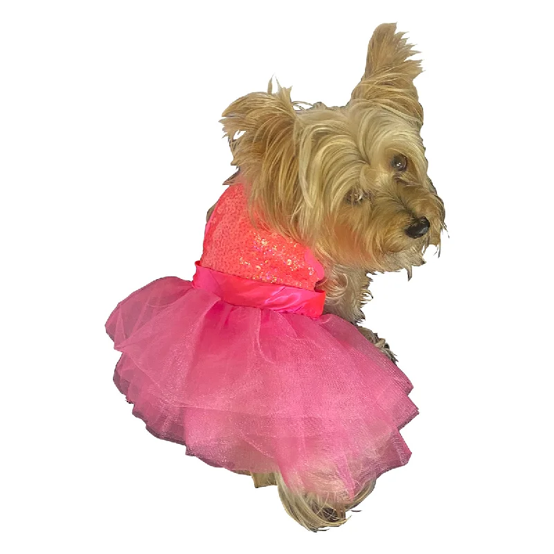 Pet ClothesPalm Beach Sequin Tutu Dog Dress Neon Coral