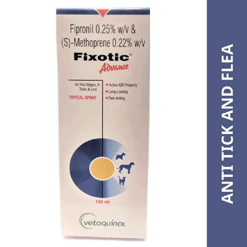 - Parrot climbing and standing wooden frameVetoquinol Fixotic Advance (Fipronil) Tick and Flea Control Spray for Dogs & Cats (100ml) - Parrot climbing and standing wooden frameVetoquinol Fixotic Advance (Fipronil) Tick and Flea Control Spray for Dogs & Cats (100ml)