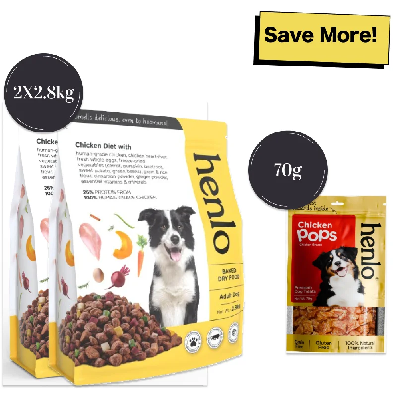 - Dog anti-slip matHenlo Chicken & Vegetable Baked Dry Food and Chicken Pops Treats for Dogs Combo
