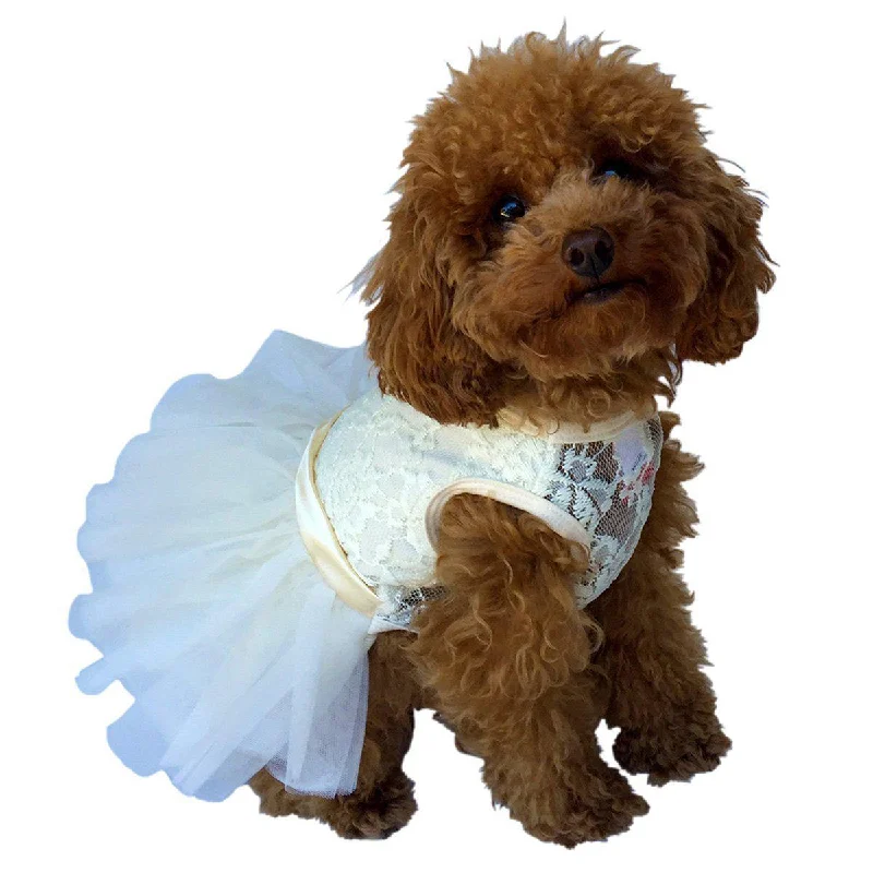 Classification by pet type:Fufu Tutu Lace Dog Dress Ivory