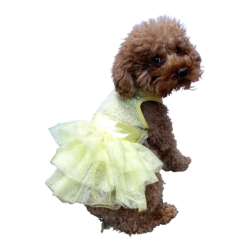 Pet sun protection clothesFufu Tutu Zsa Zsa Sequin Dog Dress Yellow
