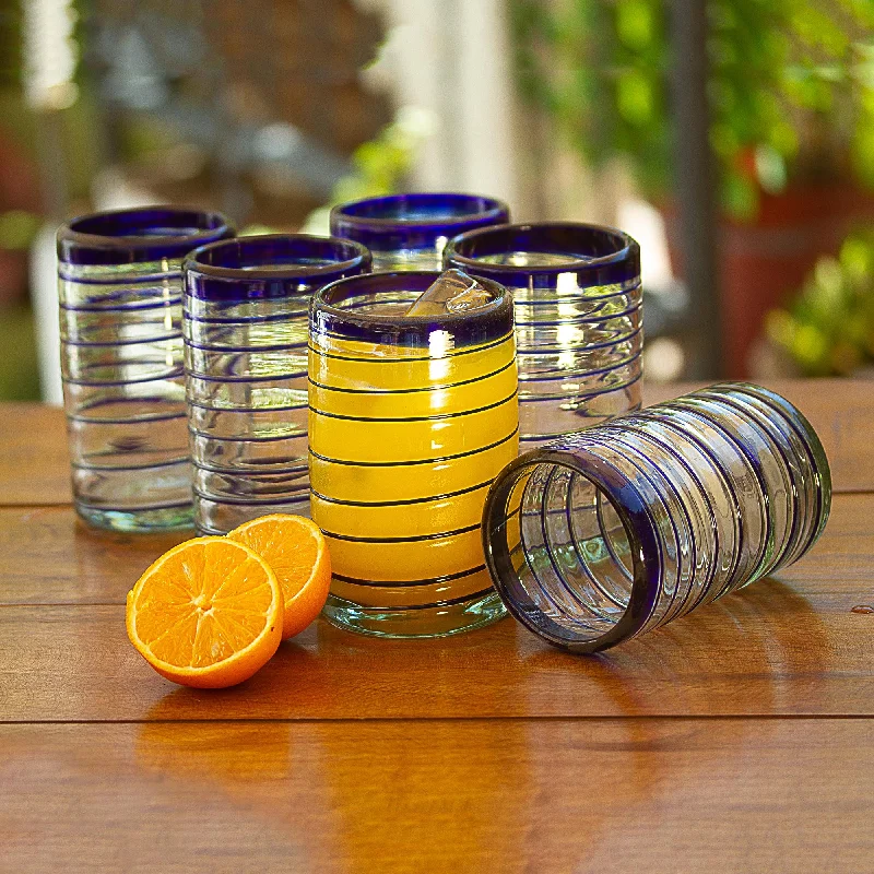 - ​​Christmas pet Christmas clothingSpirals of Thought Handblown Recycled Glass Striped Blue Water Drinkware 6