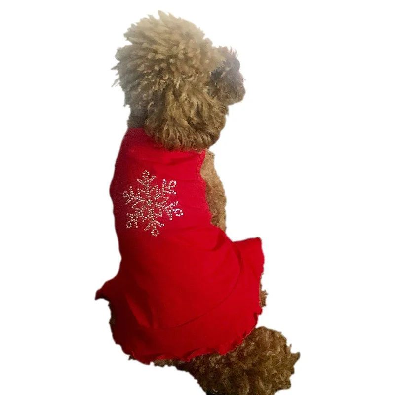 Pet wedding dressesRhinestone Snowflake Dog Dress Red