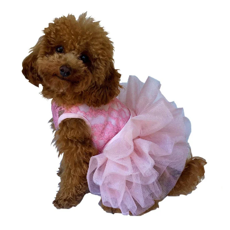 Pet easy-to-wear and take-off design clothesFufu Tutu Lace Dog Dress Pink