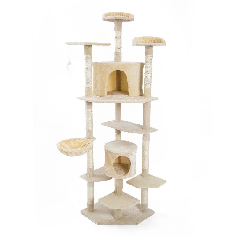 - Solid wood cat climbing frame customizedCat Tree Multi Level Scratcher PARALA 201cm BEIGE - Solid wood cat climbing frame customizedCat Tree Multi Level Scratcher PARALA 201cm BEIGE
