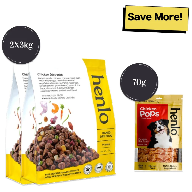 - Dog anti-slip matHenlo Chicken & Vegetable Baked Dry Food and Chicken Pops Treats for Dogs Combo