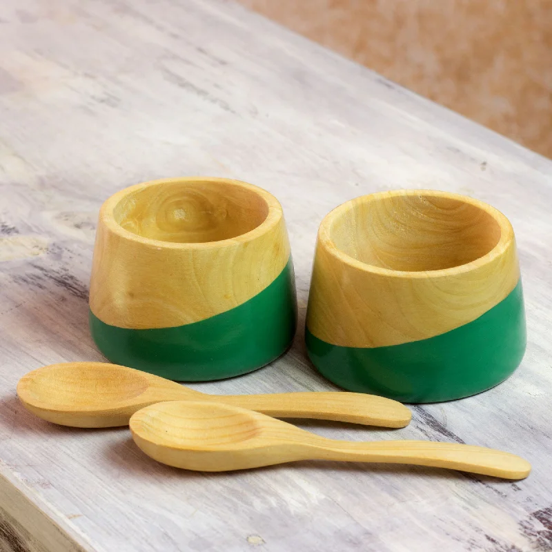 ---Spicy Green Salsa Bowls and Spoons Hand Crafted (pair)