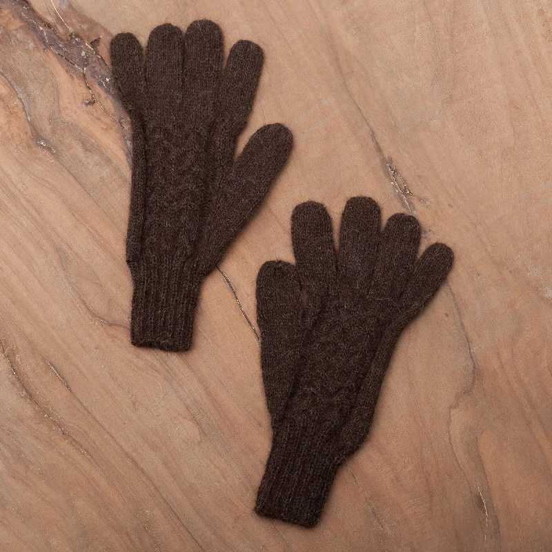 Pet ProductsWinter Walk in Mahogany Hand-Knit 100% Alpaca Gloves in Mahogany from Peru