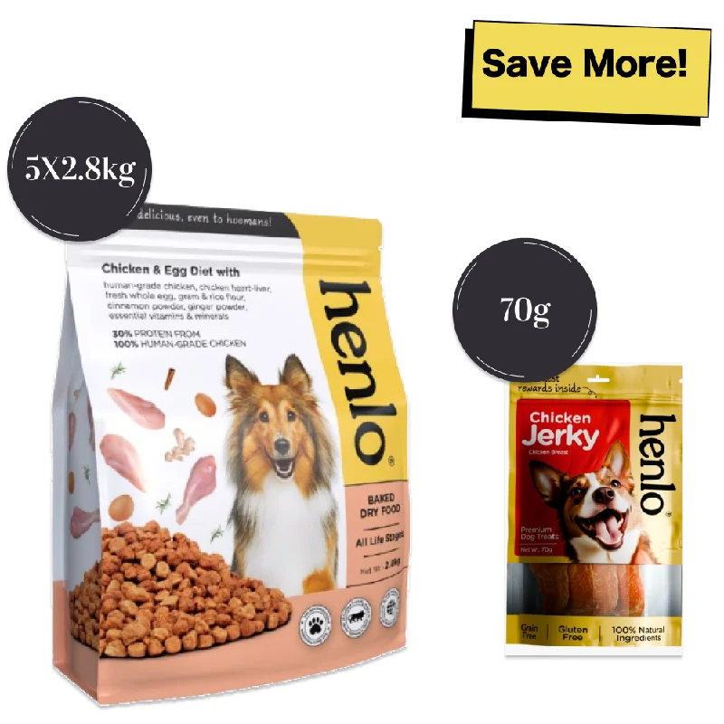 - Organic cotton dog bibsHenlo Chicken and Egg Baked Dry Food for Adult Dogs & Puppies and Chicken Jerky Treats for Dogs Combo - Organic cotton dog bibsHenlo Chicken and Egg Baked Dry Food for Adult Dogs & Puppies and Chicken Jerky Treats for Dogs Combo
