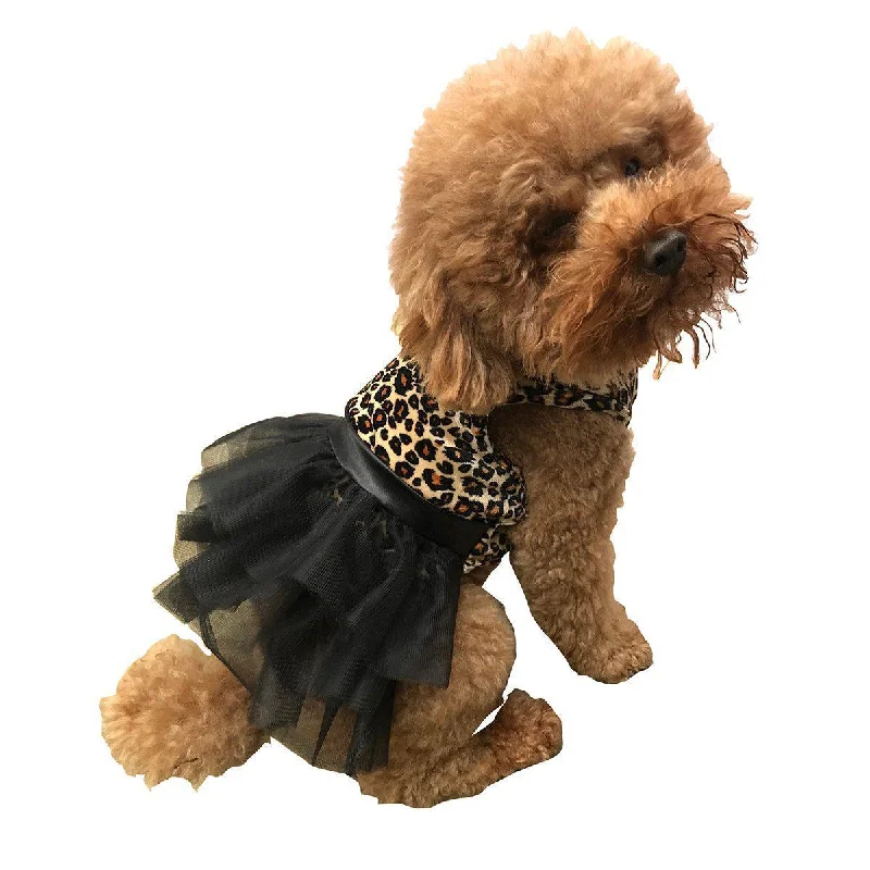 Pet retro style clothesRetro Leopard Velvet Fufu Tutu Dog Dress