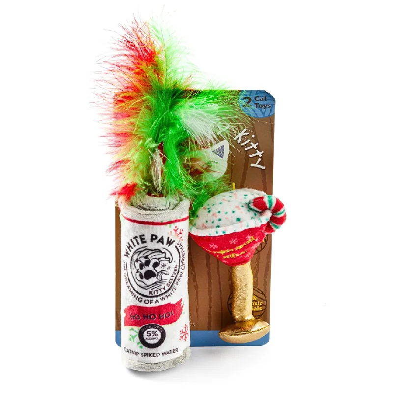 - ​​Christmas pet Christmas clothingWhite Paw Kitty Seltzer & Pawpermint Cattini Organic Catnip Cat Toy Set