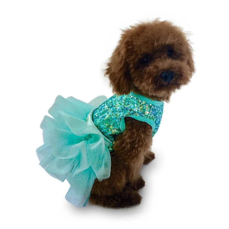 Cat clothesFufu Tutu Over The Top Sequin Dog Dress Seafoam