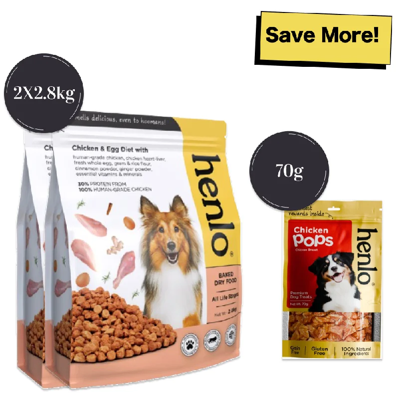 Pet ProductsHenlo Chicken and Egg Baked Dry Food for Adult Dogs & Puppies and Chicken Pops Treats for Dogs Combo Pet ProductsHenlo Chicken and Egg Baked Dry Food for Adult Dogs & Puppies and Chicken Pops Treats for Dogs Combo