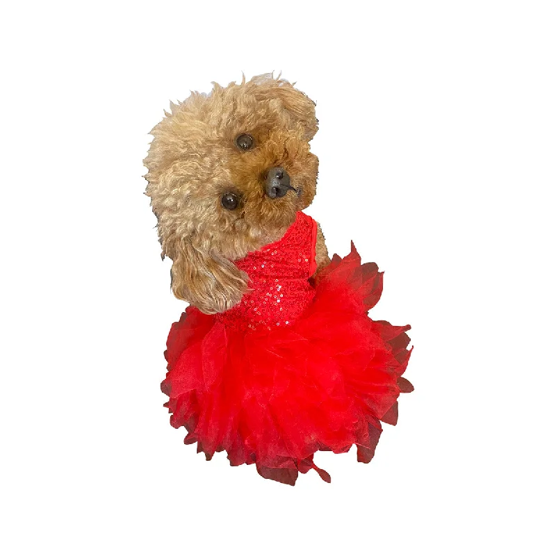 Winter warm clothes for catsGrand Entrance Allover Sequins Tutu Dog Dress Red