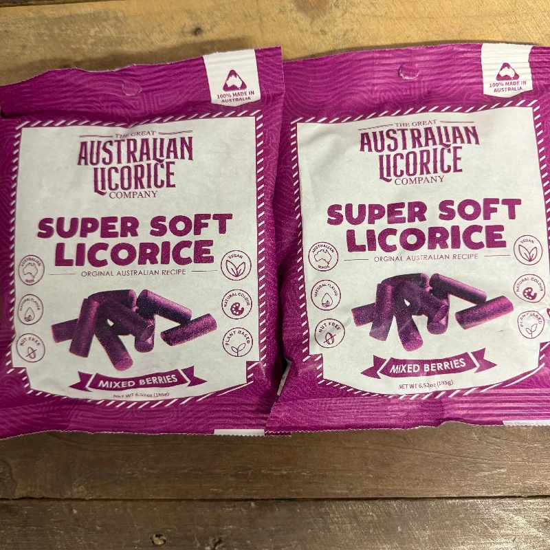 3x The Great Australian Licorice Company Super Soft Mixed Berries Liquorice Bags (3x185g)