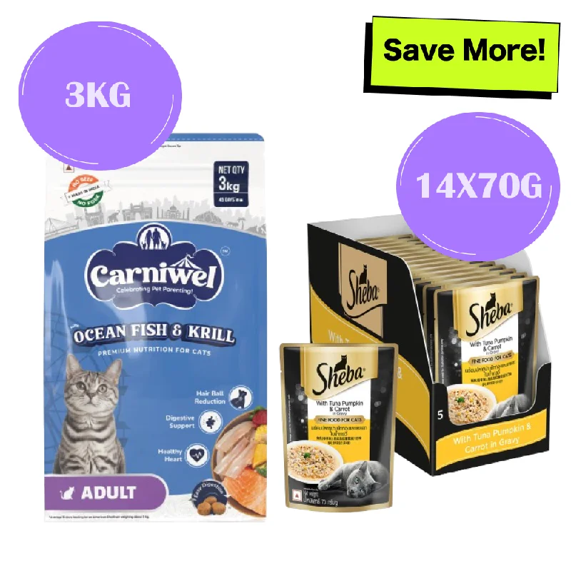 - Pet diabetes prescription foodCarniwel Ocean Fish and Krill Dry Food and Sheba Tuna Pumpkin & Carrot In Gravy Rich Premium Adult Cat Wet Food Combo