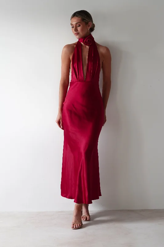 Kaylah Soft Satin Maxi Dress | Cherry Red