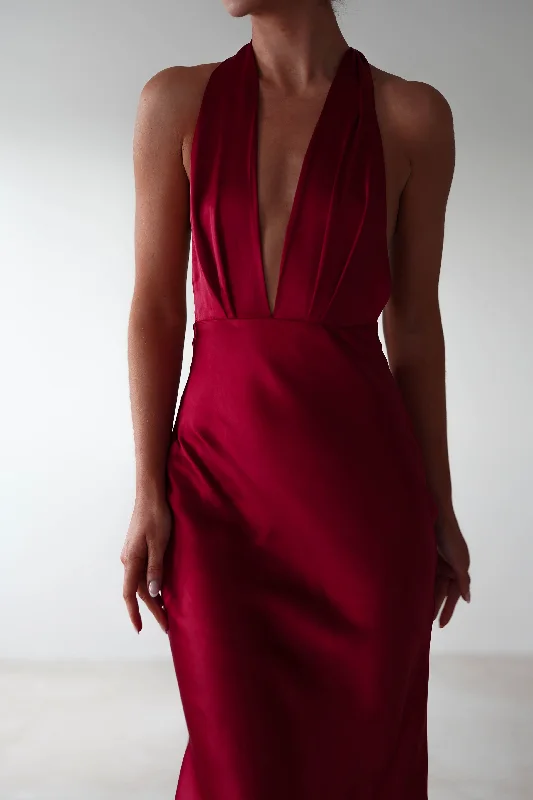 Kaylah Soft Satin Maxi Dress | Cherry Red