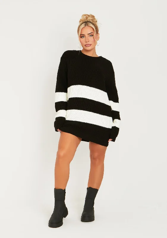 Millie Black & White Knit Stripe Mini Dress