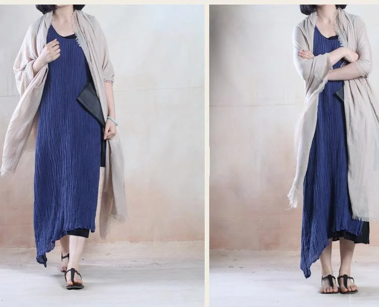 Blue layered linen summer maxi dress Asymmetric holiday dress