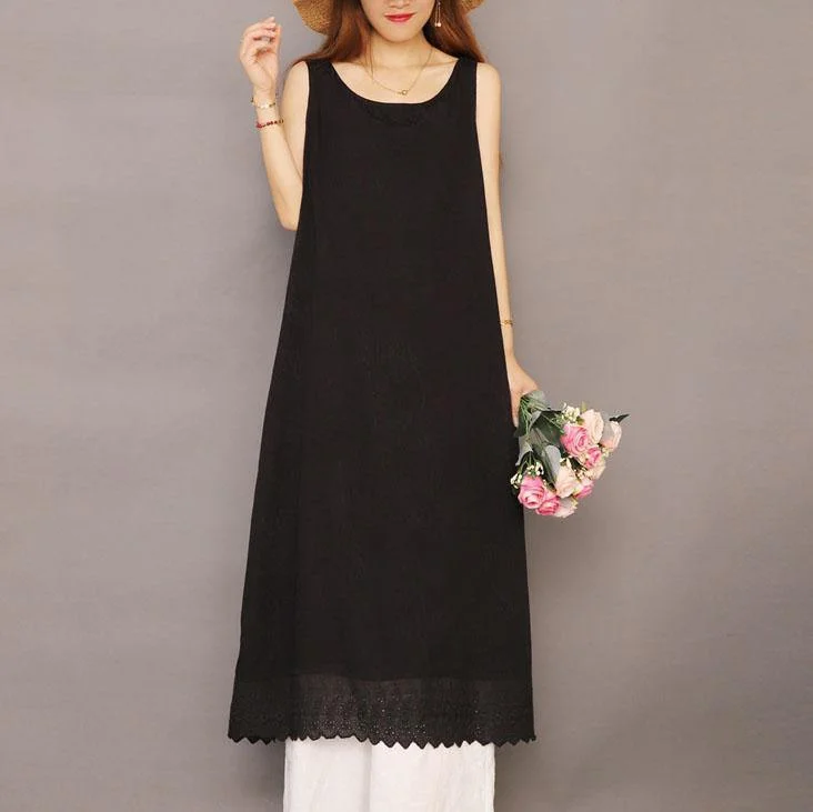 Chic black cotton Wardrobes sleeveless Jacquard A Line summer Dress