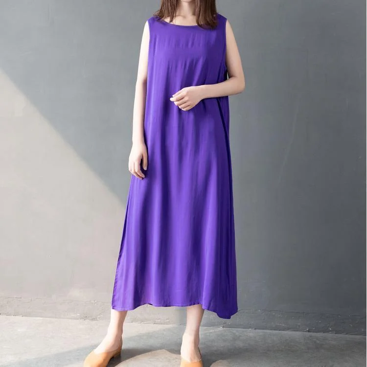 DIY sleeveless cotton clothes Inspiration purple cotton Dress summer