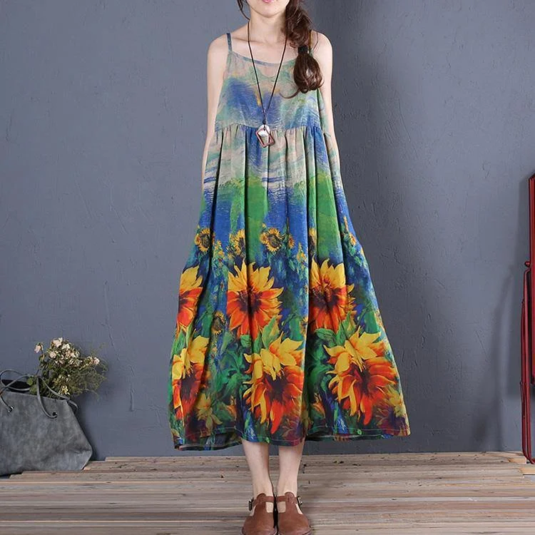 Elegant floral silk cotton sleeveless Maxi summer Dress