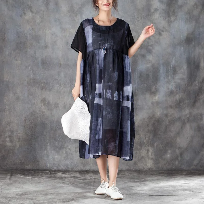 fashion cotton blended caftans stylish Women Splicing Summer Dress Loose Cotton with Pocket