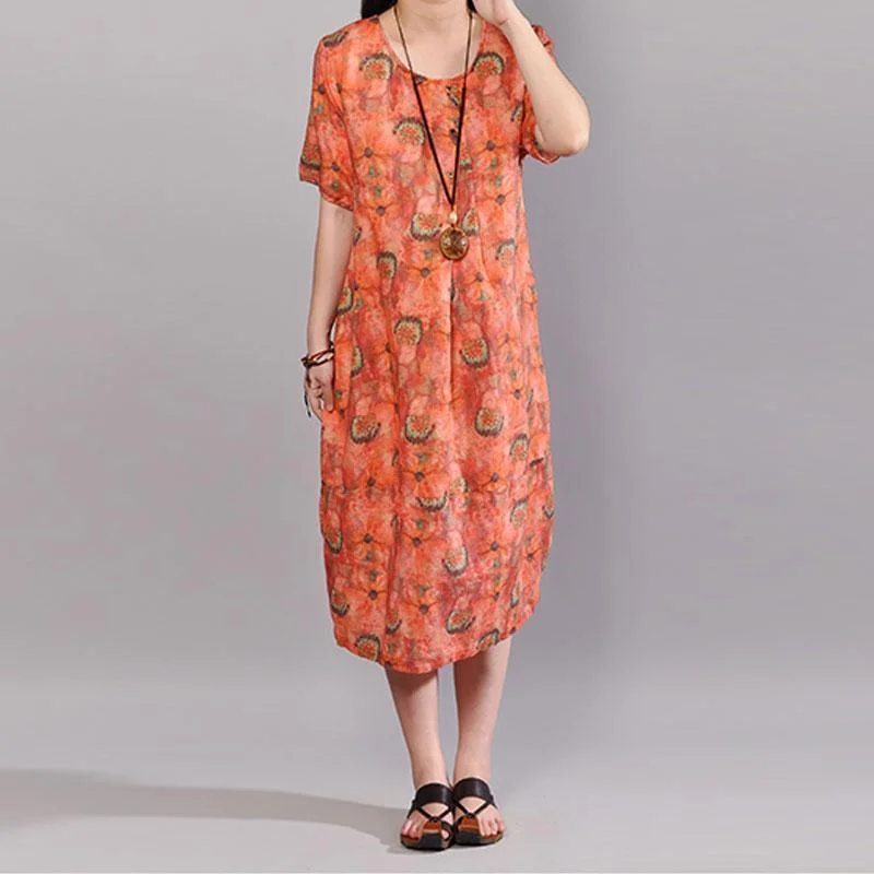 fashion cotton dresses trendy plus size Women Summer Short Sleeve Pullover Printed Dress