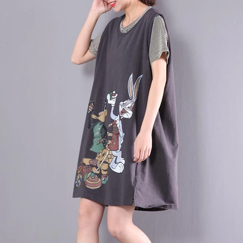 gray oversize sundress original print linen casual dress sleeveless maternity dresses