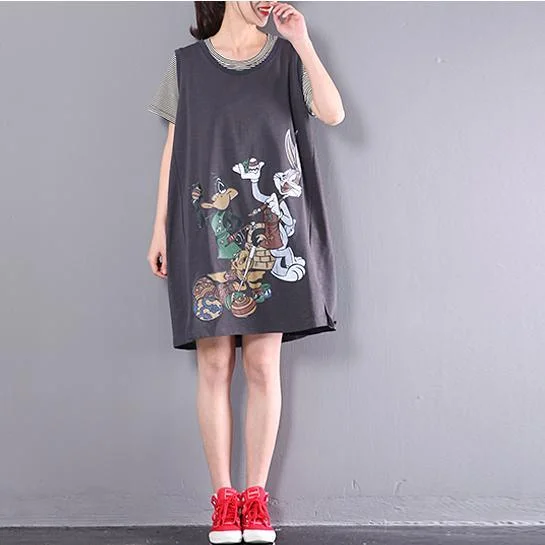 gray oversize sundress original print linen casual dress sleeveless maternity dresses