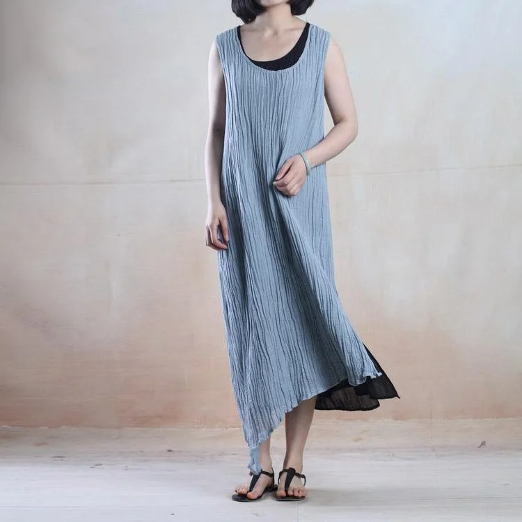 Light blue layered long linen sundress linen maxi dress