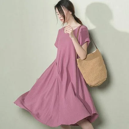 Linen sundress plus size summer shift dresses knee length purple