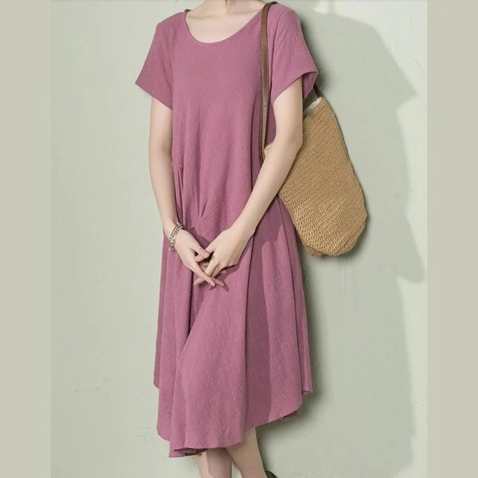 Linen sundress plus size summer shift dresses knee length purple