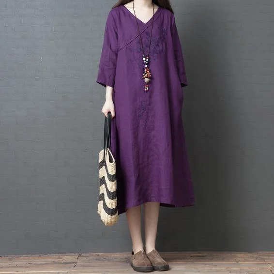 Natural v neck cotton Tunics Fashion Ideas purple Maxi Dresses summer