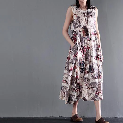 Print floral cotton maxi dress summer sleeveless dresses gown fit flare dress