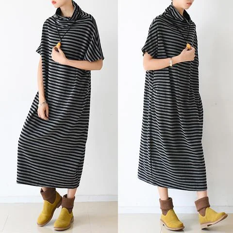 Spring short sleeve striped pullover caftans high neck design plus sized dress