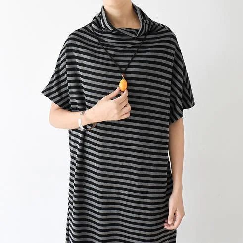 Spring short sleeve striped pullover caftans high neck design plus sized dress