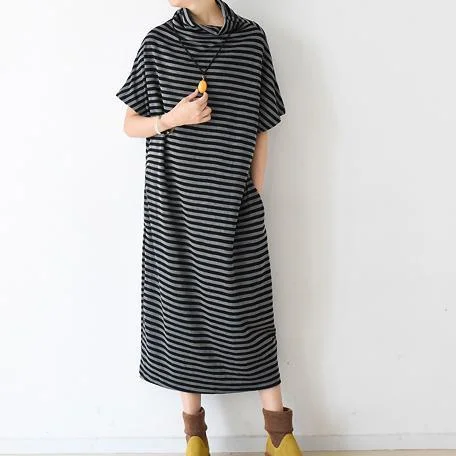 Spring short sleeve striped pullover caftans high neck design plus sized dress