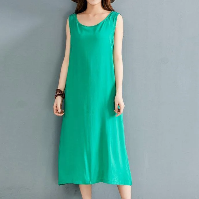 Style green linen dresses o neck sleeveless Plus Size Clothing summer Dresses