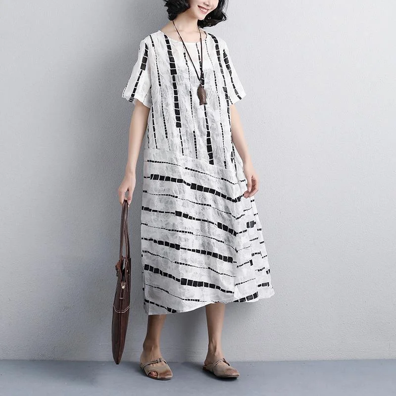 stylish cotton summer dress oversized Women Summer Round Neck Short Sleeve Printed Dress