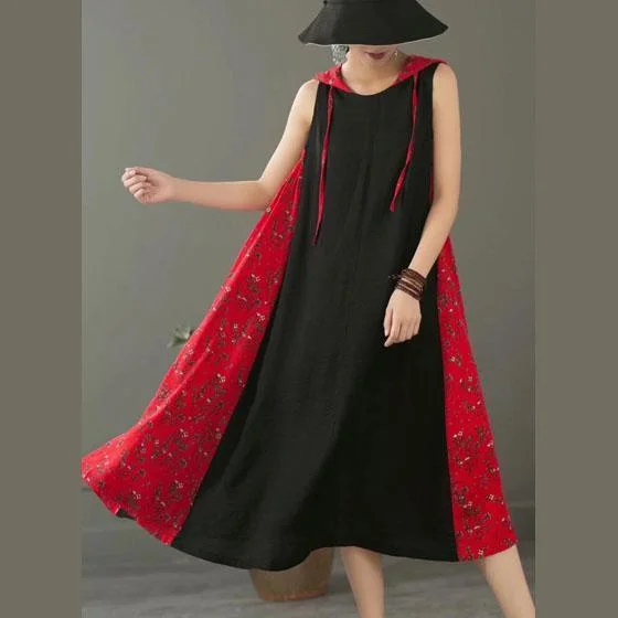 Unique patchwork hooded linen Wardrobes Runway black Dress summer