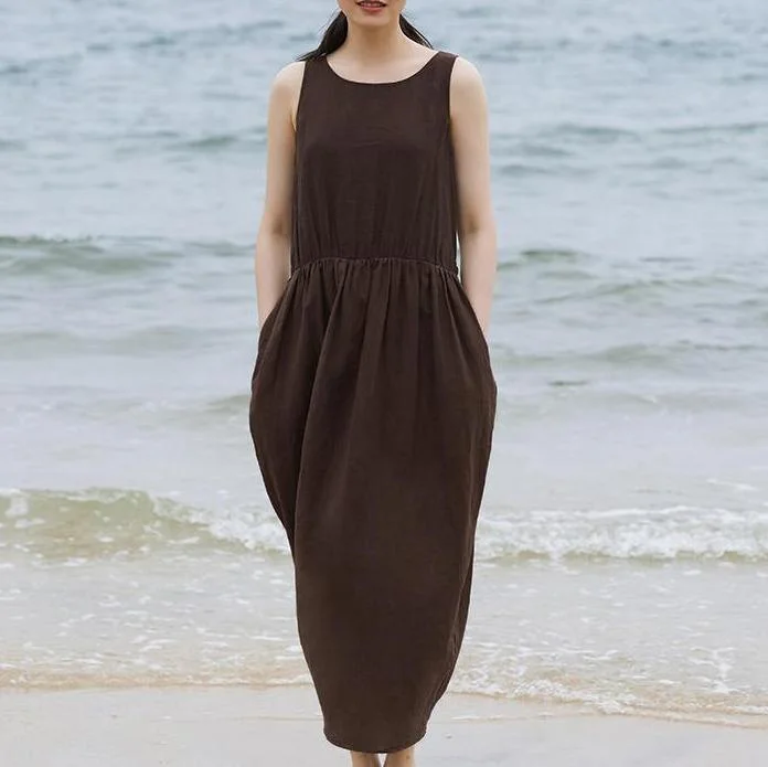 Vivid cotton linen quilting dresses Women Customized Solid Color Spliced Elegant Maxi Dress