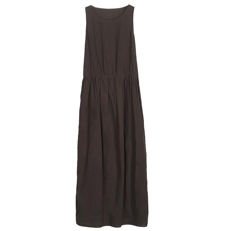 Vivid cotton linen quilting dresses Women Customized Solid Color Spliced Elegant Maxi Dress