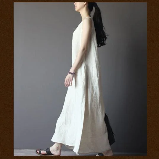 White linen sundress A line maxi dresses summer linen clothing